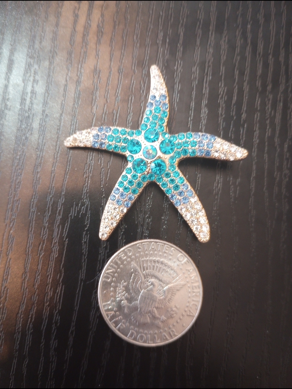 Blue Starfish Rhinestone Brooch Pin - Picture 4 of 5